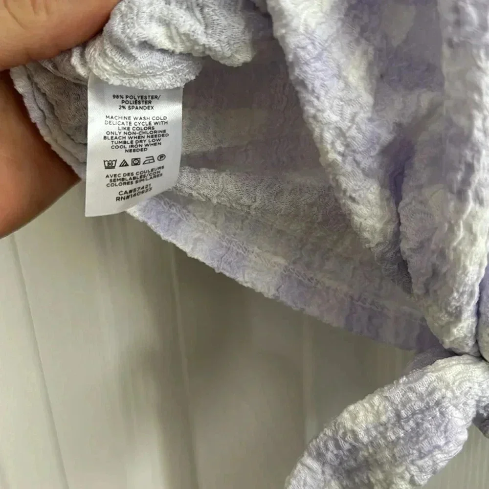 Loft Lavender Gingham off shoulder Tie Knot Puff Sleeve Top Size Petite S